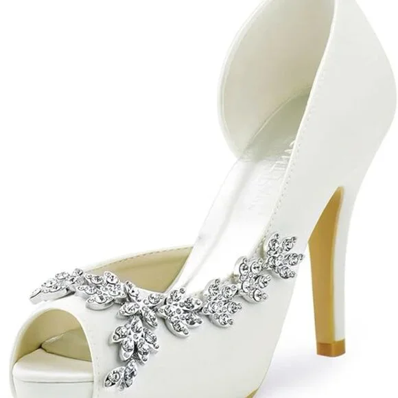 White Bridal Rhinestone Heels - Picture 1 of 4